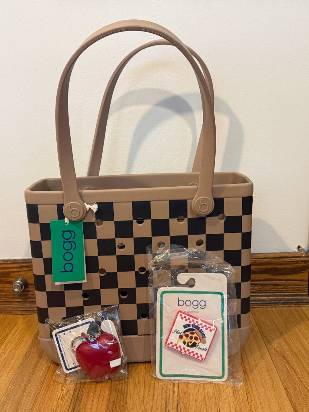 Baby Bogg Bag with NY-themed keychain and charm